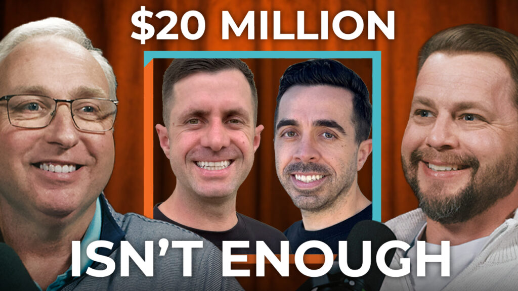 Four men smile and hold microphones, with bold white text: "$100M is the new obsession," showcasing their brotherhood and ambition.