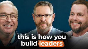Three men in glasses smile, representing Building Leaders in the Trades, as the text "this is how you build leaders" appears below.