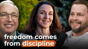 Three adults smile outdoors while the phrase "freedom comes from discipline" appears at the bottom of the image.
