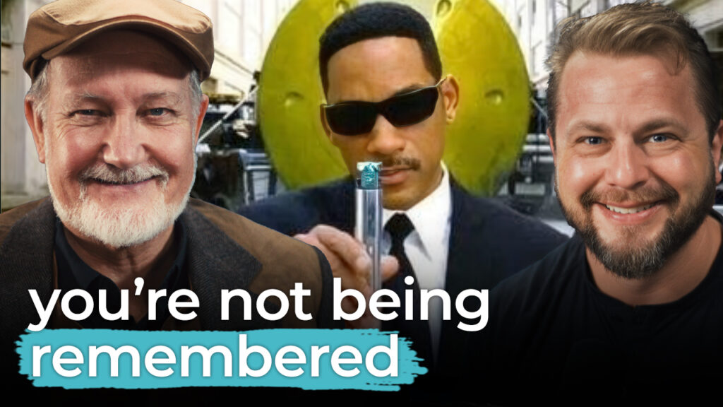 Three men stand as the center one holds a memory eraser. Text says, "you're not being remembered." Inconsistent branding erases your brand from customers' minds.