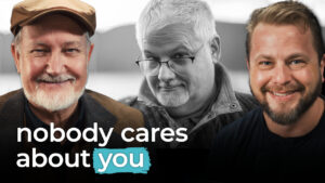 Three smiling men under bold text reading "nobody cares about you" warn contractors to avoid costly advertising mistakes.